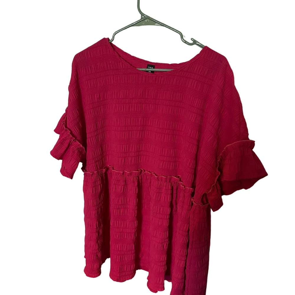 SHEIN Hot Pink Ruffled Short Sleeve Blouse